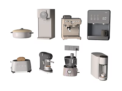Modern Kitchen Appliances Set Featuring Coffee Maker Toaster Blender And Food Processor 3d model