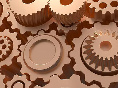 Intricate Gear Sculpture Carving With Interlocking Bronze Gears Of Various Sizes And Tooth Shapes 3d model