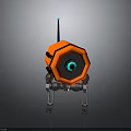 Orange Casing Robotic Creature With Eight Legs Top Antenna And Blue Center
