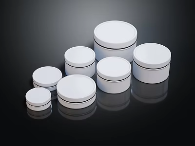 White Round Decorative Ornament Set With Various Sizes Smooth Surface And Reflections On Black Background 3d model