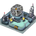 Cartoon Radar Station Scene With Large Satellite Dish Tower Structures And Platform Area 3d model