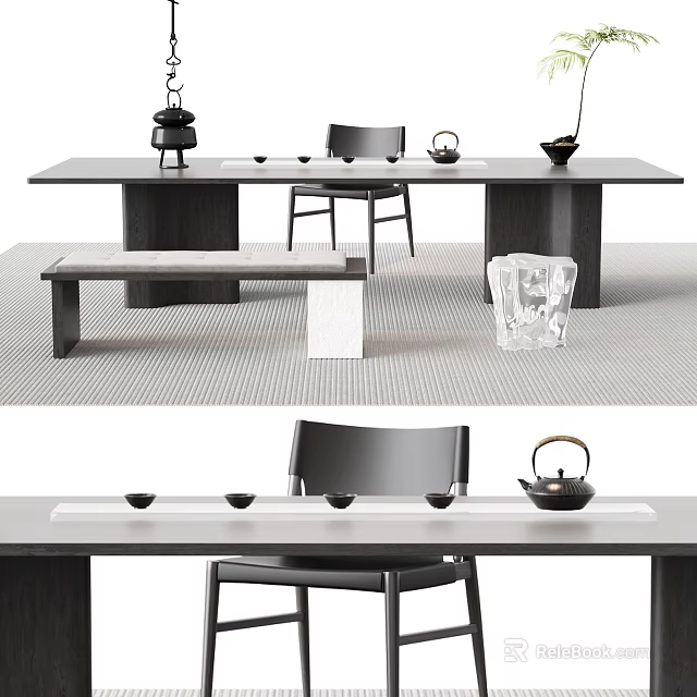 Modern Minimalist Tea Table and Chairs With Teapot Teacups and Simple Design 3d model 