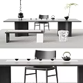 Modern Minimalist Tea Table and Chairs With Teapot Teacups and Simple Design