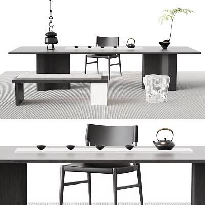 Modern Minimalist Tea Table and Chairs With Teapot Teacups and Simple Design 3d model
