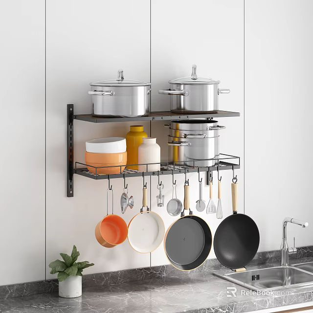 Kitchen Wall Mounted Cabinet Organizer With Cookware And Utensils 3d model 