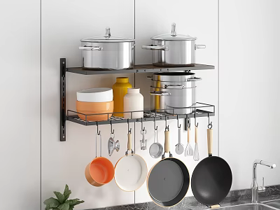 Kitchen Wall Mounted Cabinet Organizer With Cookware And Utensils 3d model