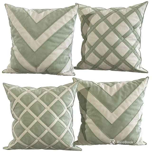 Light Green And White Throw Pillows With Chevron And Diamond Lattice Patterns 3d model