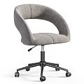 Modern Home Office Desk and Chair Set with Gray Fabric Chair and Rolling Wheels