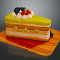 Delicious Layered Cake With Green Icing Fresh Berries And Wooden Serving Tray