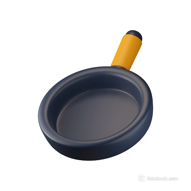 Modern Dark Blue Frying Pan With Yellow Handle For Kitchen Cooking 3d model