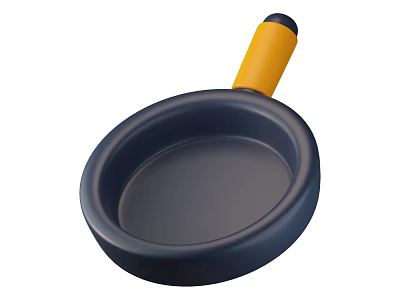 Modern Dark Blue Frying Pan With Yellow Handle For Kitchen Cooking 3d model