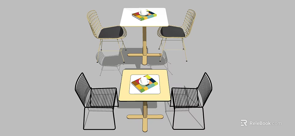 Modern Outdoor Table With Wooden Top And Metal Frame Chairs Featuring Colorful Tray 3d model 