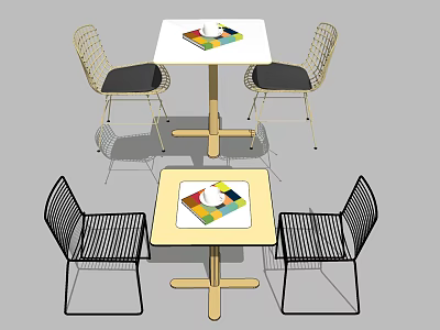Modern Outdoor Table With Wooden Top And Metal Frame Chairs Featuring Colorful Tray 3d model