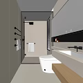 Modern Bathroom Interior With Glass Shower Enclosure Vanity Mirror Toilet And Towel Rack