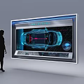 Woman Silhouette Viewing 3D Car Model on Large Interactive Holographic Screen