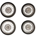 Four Off Road Motorcycle Tires with Metallic Rims and Deep Tread Patterns 3d model