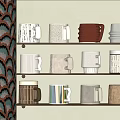 Decorative Ornament Set Featuring Various Colored Mugs On Tiered Shelves With Patterns 3d model