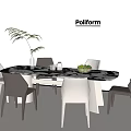 Modern Poliform Dining Table Set With Marble Top And Matching Chairs 3d model