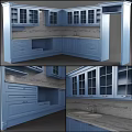 Modern Blue Kitchen Cabinets With Drawers And Concrete Countertop Design