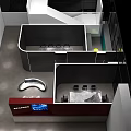 Modern Exhibition Hall With Curved Design Large Screen Seating And Ambient Lighting