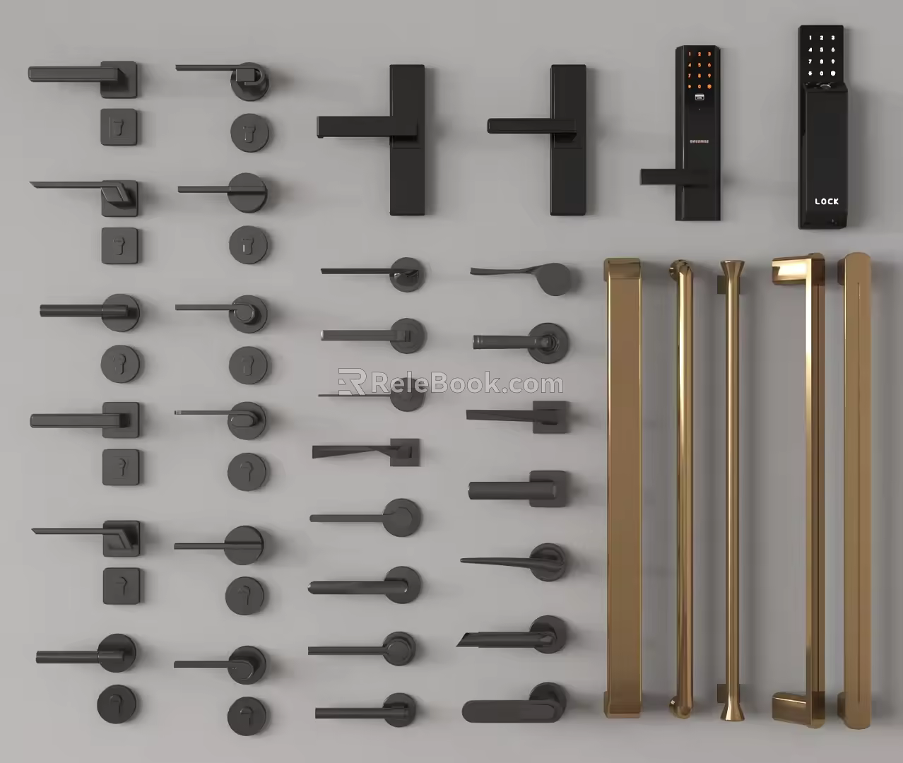 Modern door handle long handle fingerprint lock 3d model