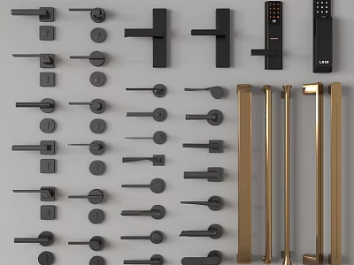 Collection of Modern Door Handles with Various Designs and Metallic Finishes 3d model