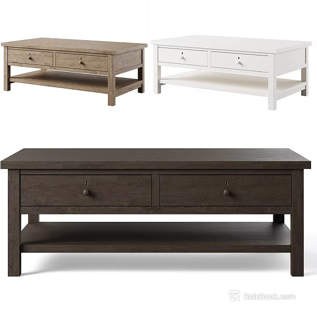 Wooden Coffee Tables In White And Brown With Drawers And Shelves Design 3d model 
