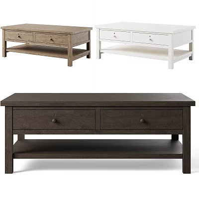 Wooden Coffee Tables In White And Brown With Drawers And Shelves Design 3d model