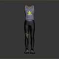 Purple Tank Top With Yellow Leaf Graphic And Black Ripped Leggings Gray Sneakers