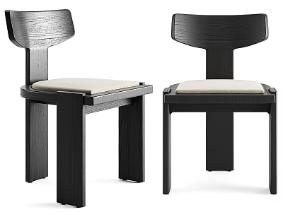 Two Modern Leisure Chairs With Black Wooden Frame And Light Upholstered Seat 3d model
