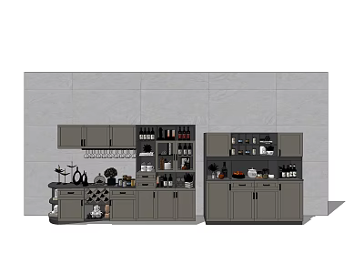 Modern Grey Wine Cabinet With Glass Doors Multiple Shelves And Storage Design 3d model