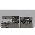 Modern Grey Wine Cabinet With Glass Doors Multiple Shelves And Storage Design