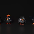 Four Angry Cartoon Birds Standing On Black Background With Orange Light Effects