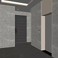 Modern Office Corridor Interior With Gray Marble Walls Black Door Elevator And Ceiling Lights 3d model