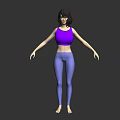 Game and Movie Female Character in Purple Tank Top Blue Leggings Standing on Gray Background