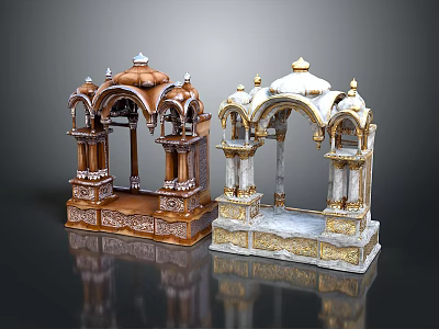 Decorative Shrines With Carved Details Brown And White Gold Ornate Design 3d model