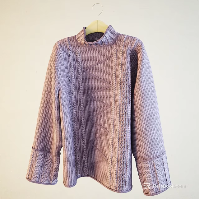 Light Purple Turtleneck Sweater with Geometric Pattern Knit and Flared Cuffs 3d model