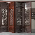 Elegant Wooden Folding Door With Intricate Carved Patterns In Traditional Home Interior