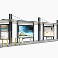 Modern Urban Bus Station With Shelter Billboards And Yellow Bollards