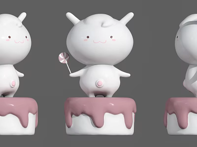 Cute Cartoon White Decorative Ornament Set With Pink Base And Lollipop Design 3d model