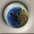 Circular Moon Shaped Wall Decor With Blue Yellow Surface And Glowing Edge For Home