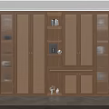 Modern Wooden Display Cabinet with Glass Doors and Central Open Shelves for Decorative Items
