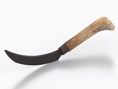 Agricultural Equipment Traditional Curved Blade Knife With Wooden Handle And Sharp Edge 3d model