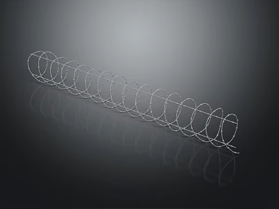 Shiny Metal Spiral Coil Structure Displayed On Dark Reflective Background Surface 3d model