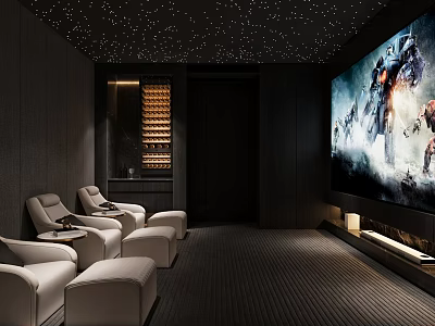 Luxury Home Theater Interior With Starry Ceiling Recliners And Large Screen 3d model