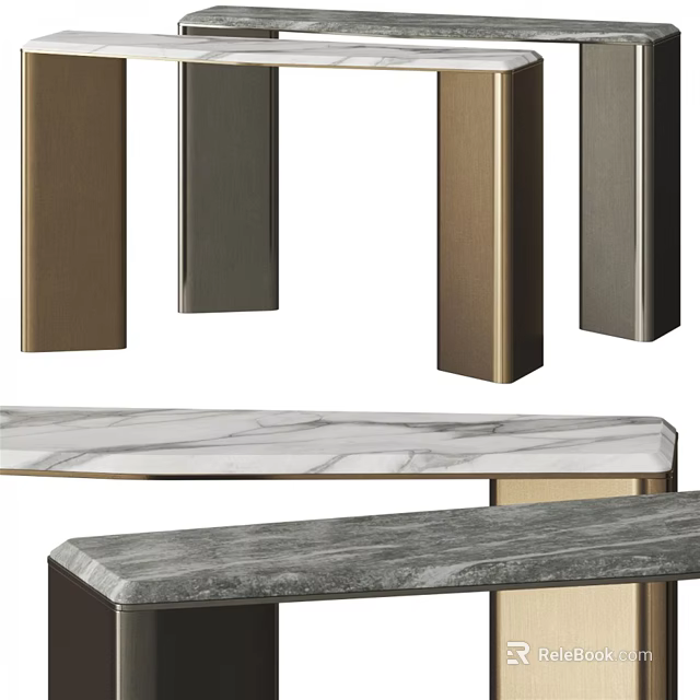 Modern Console Table With Marble Top And Metal Legs In Various Colors 3d model 