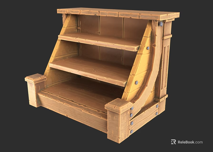 Rustic Wooden Open Shelf Unit With Multiple Shelves For Storage And 3d model