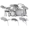 Decorative Ceramic Vases with Dried Pampas Grass and Woven Basket for Home Decor