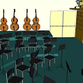 Meeting Room With Podium Whiteboard Trophies On Shelf Chairs Double Doors And Windows