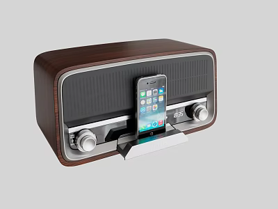 Vintage Wooden Speaker With Phone Holder Classic Knobs And Modern Connectivity 3d model